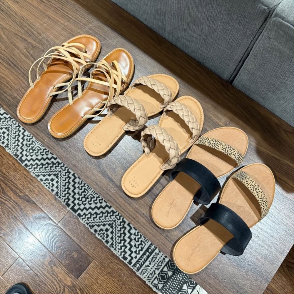 THREE pairs womens size 10 sandals